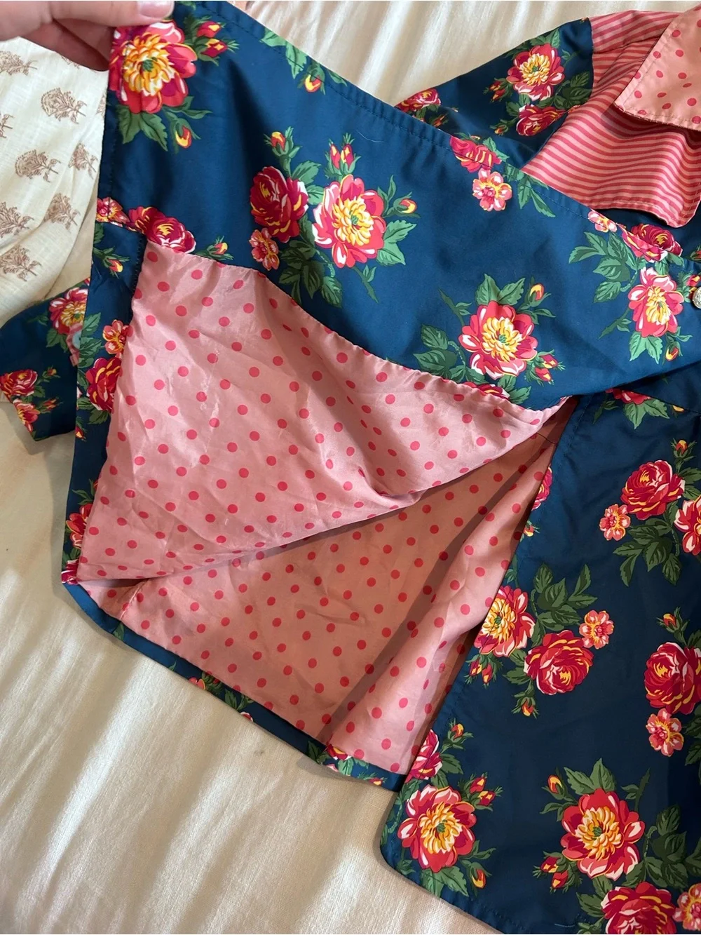 Matilda Jane Pink Polka Dot Collar with Navy Floral Lining